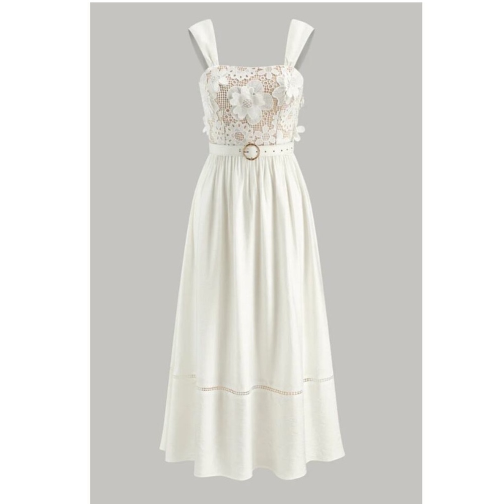 NWT Commense White Floral 3D Lace Maxi Dress - Picture 7 of 16